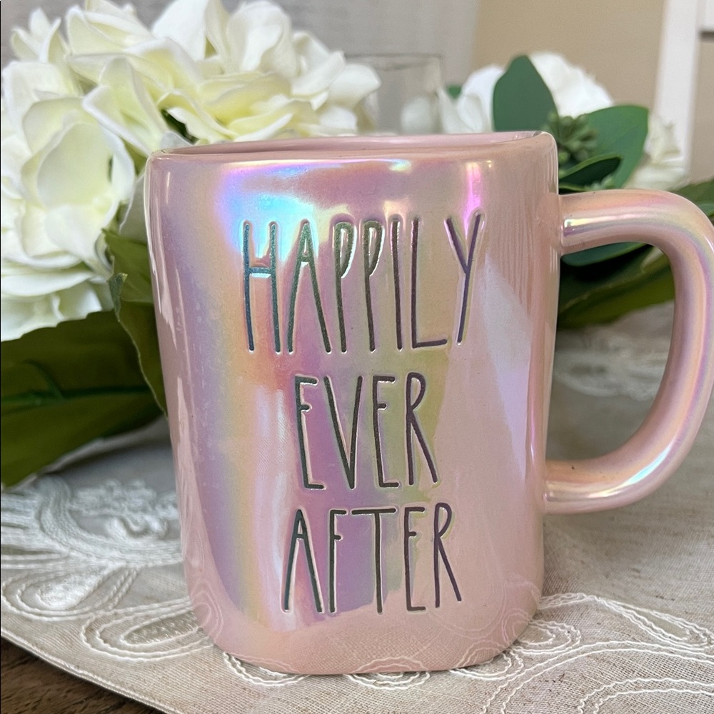 Rae Dunn Pink Iridescent "Happily Ever After" Mug